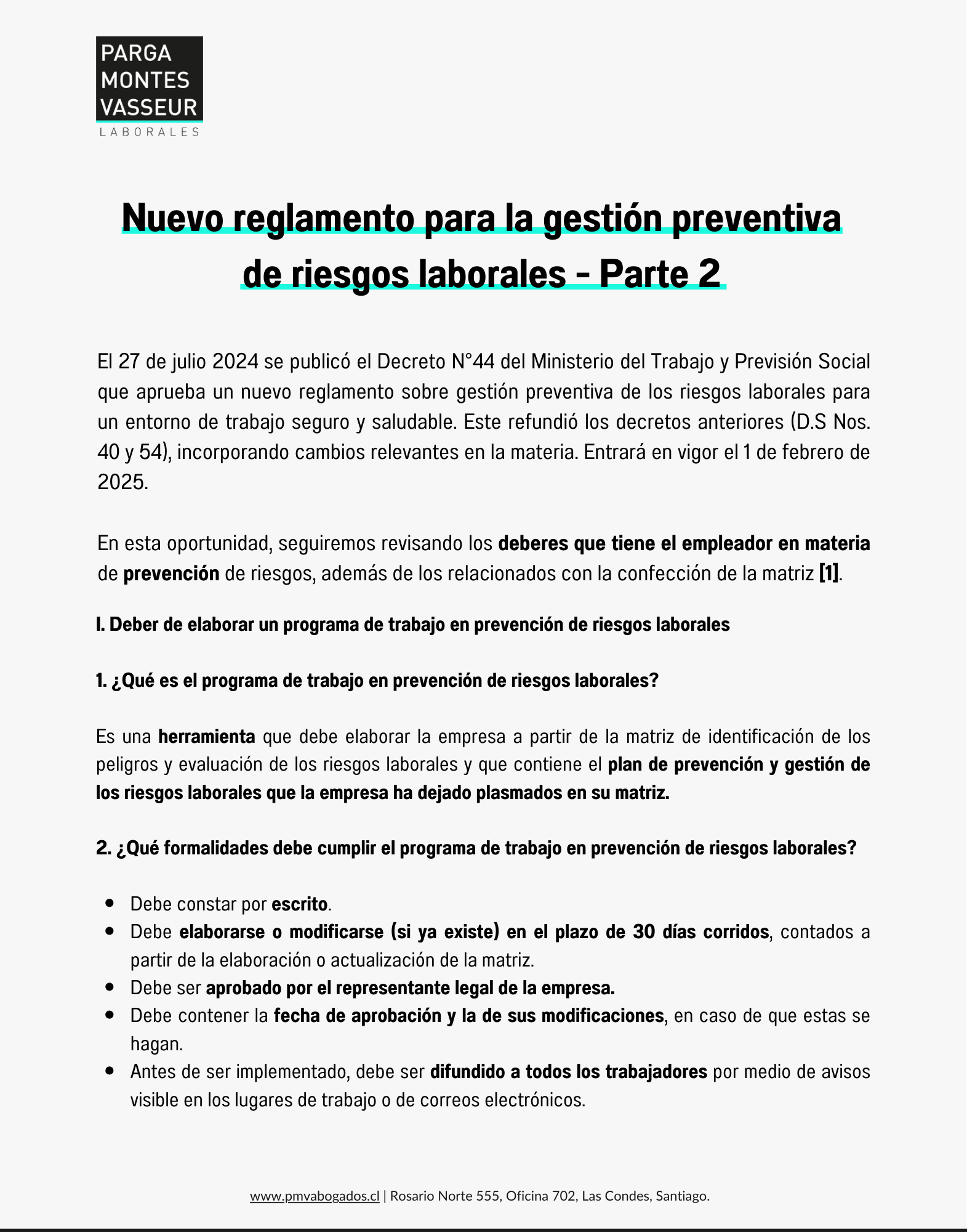 Nuevo reglamento para la gestión preventiva de riesgos laborales- Parte 2