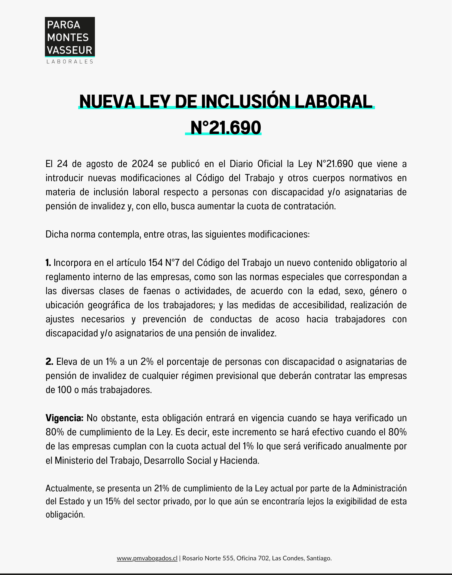 Nueva Ley de Inclusión Laboral N°21.690